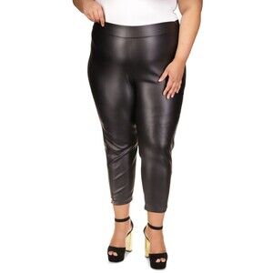 Michael Michael Kors Women's Plus Size Faux-Leather Skinny Ankle Pants Black 3X